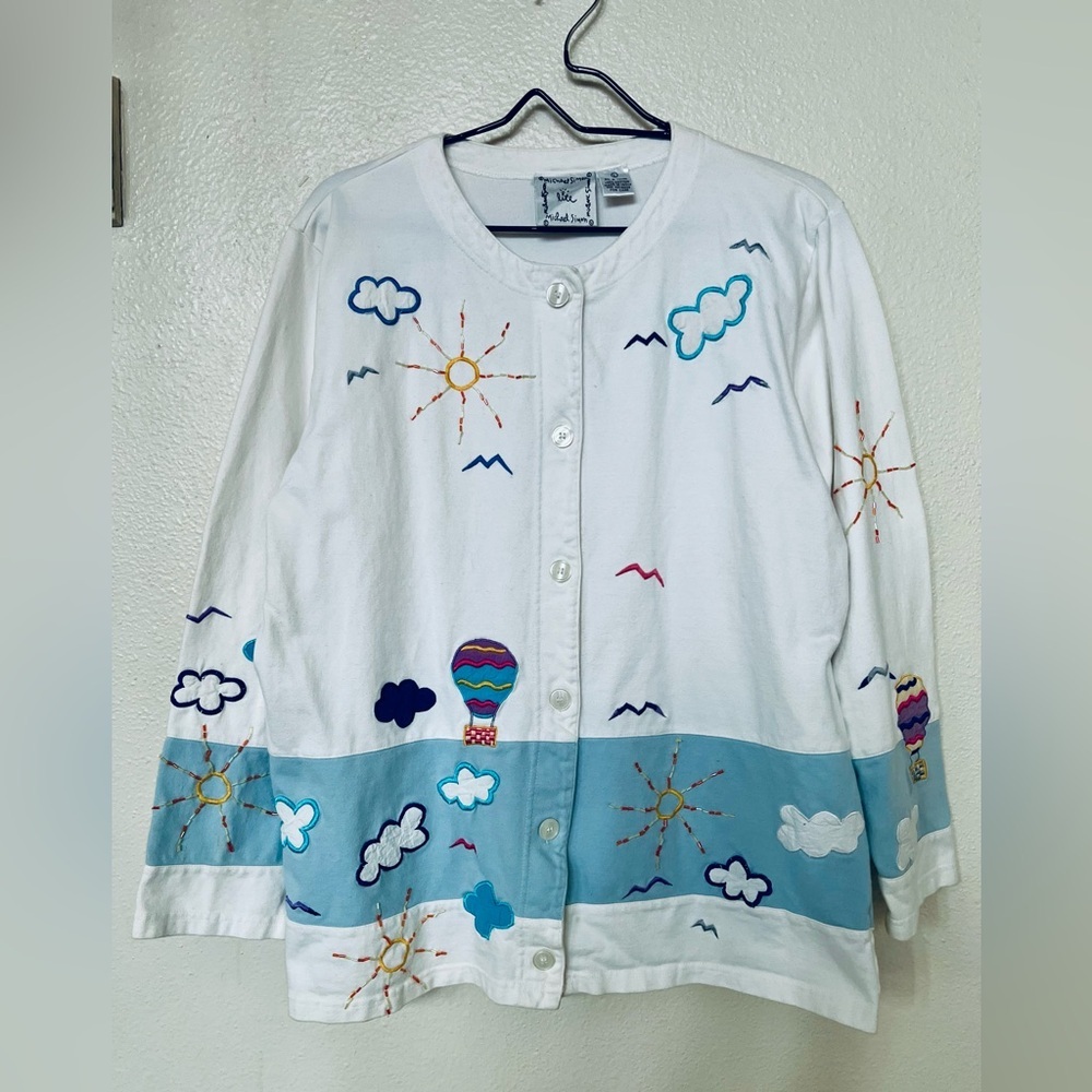 Michael Simon Sunny Day Embroidered Cardigan Large